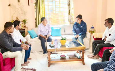 Opposition leader and CPI (M) state secretary Jitendra Chaudhury met bereaved parents Dr Saptarshi Das in House in Agartala on December 9, who was killed in a road mishap at Uttar Pradesh along with three more internee doctors.